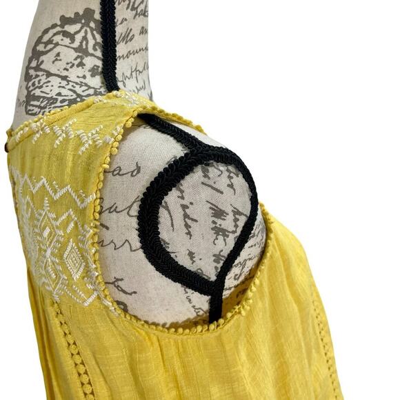 Vintage 90s Yellow Studio Tank Top Embroidered Layered Sleeveless Swing Blouse - Picture 9 of 10